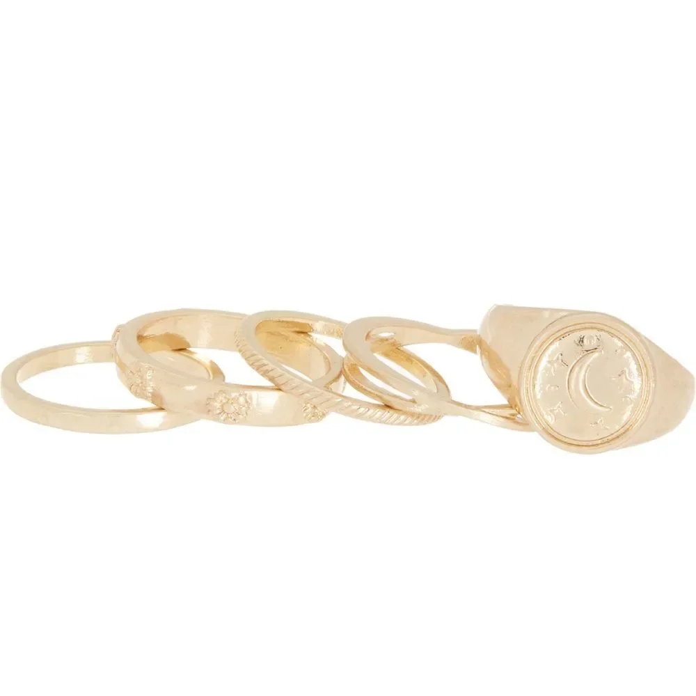 Melrose and Market Set of 5 Moon Signet Assorted Rings